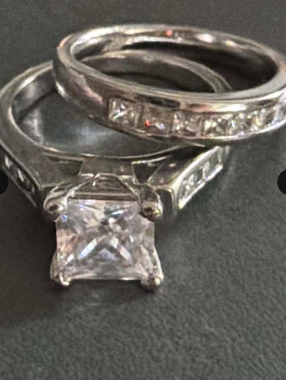Classic Silver-Tone Princess Cut Engagement Ring Set - Clear Crystal